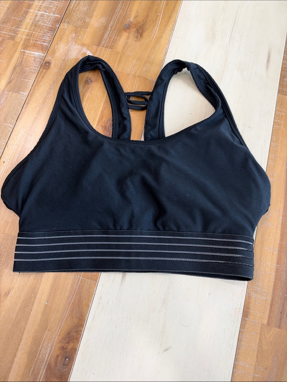Avia Black Striped-Band Racerback Sports Bra